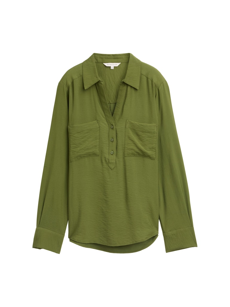 Crinkle Bluse mit Brusttaschen