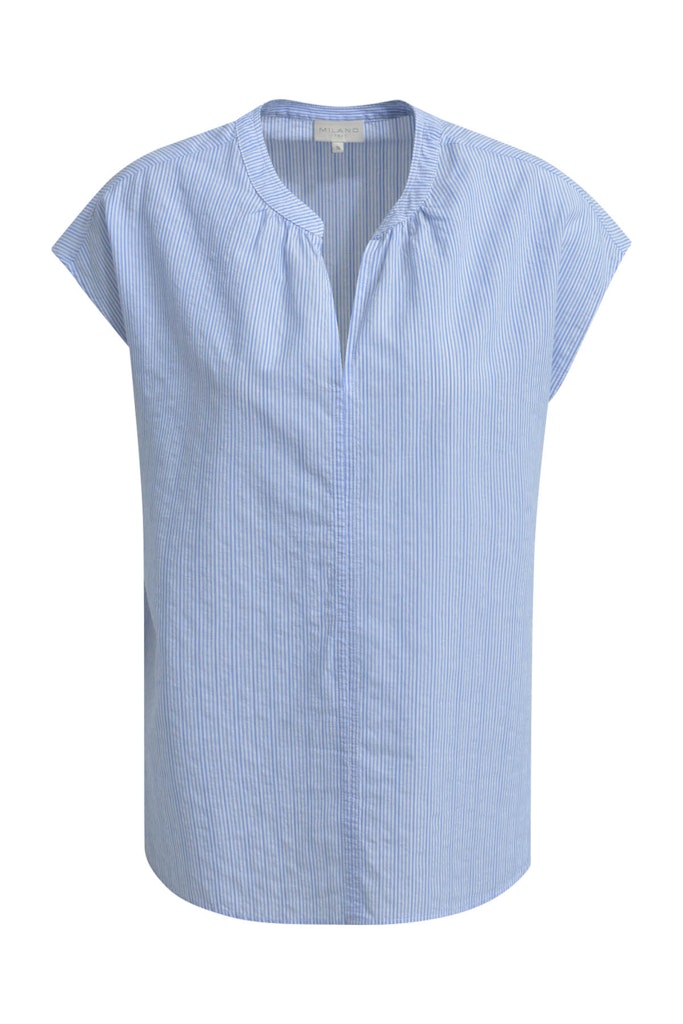 Milano Italy sleeveless blouse w gathering around neckpanel, slit in cf